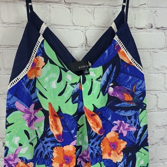 Adelyn Rae Tropical Hawaiian Parrot Chiffon Slip Dress Sleeveless Sundress Small - Picture 5 of 10